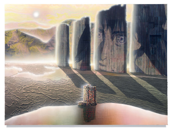 Vanishing Point, 2018 Financial newspaper, archival inkjet and acrylic on canvas 150 x 200 cm 59 1/2 x 78 1/2 in