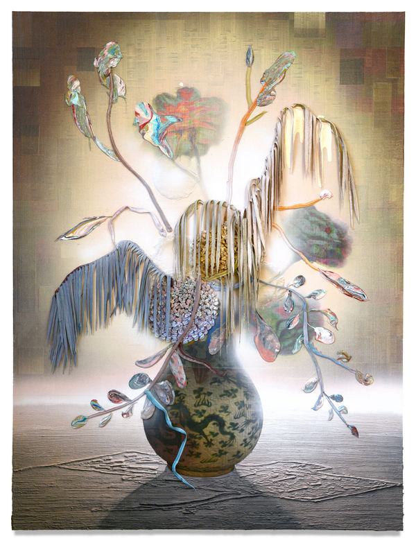 Pacific Century, 2017 Financial newspaper, archival inkjet, acrylic and sand on linen 200 x 150 x 5 cm 78 1/2 x 59 x 2 in