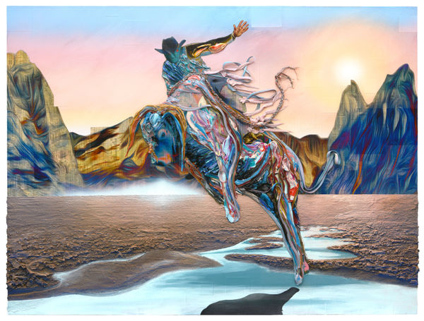 The Margin, 2014 Financial newspaper, archival inkjet, acrylic and sand on canvas