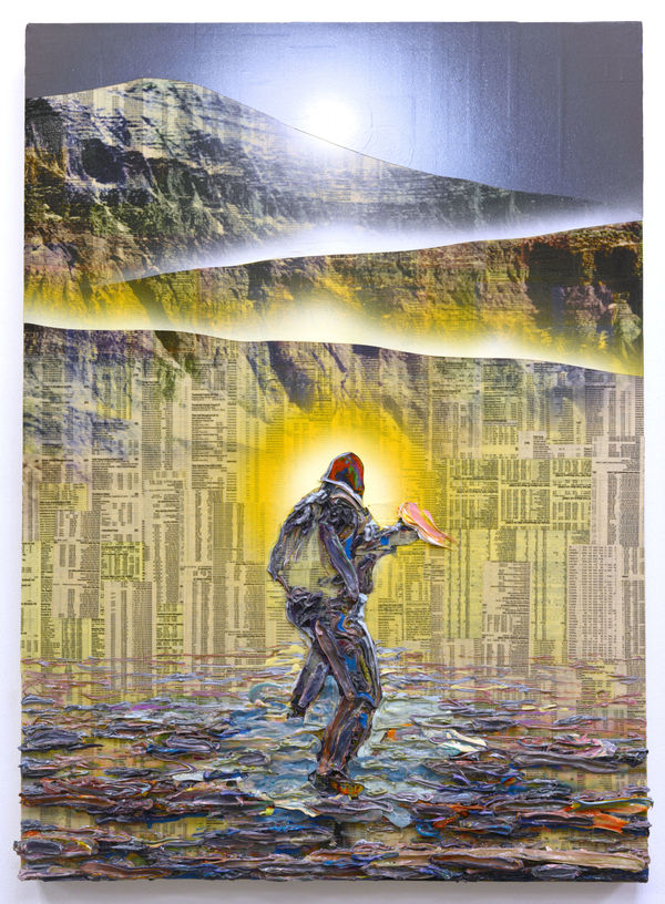 The Rising, 2013 Financial newspaper, archival inkjet, acrylic on canvas and polycarbonate 75 x 54.5 x 3.5 cm 29 1/2 x 21 1/2 x 1 1/2 in