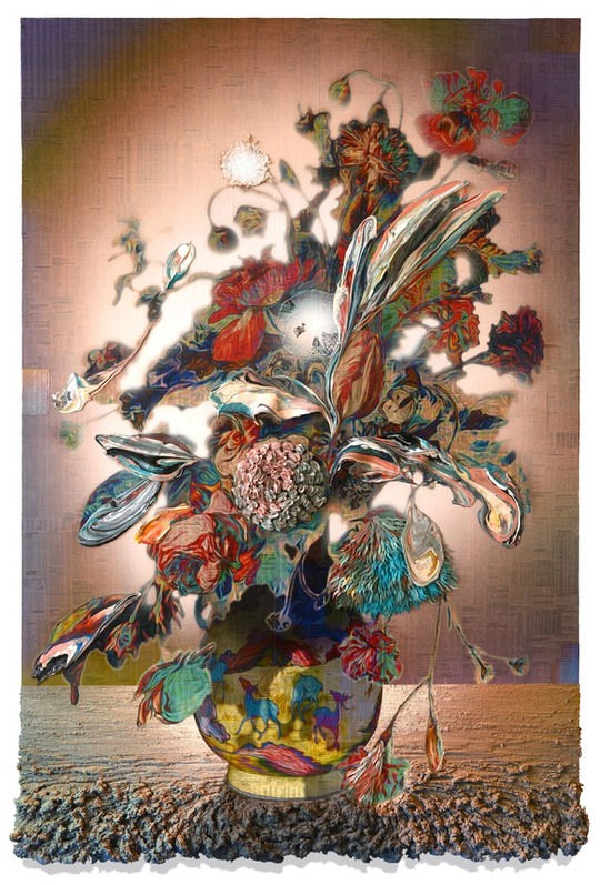 Auguries of Innocence (Hold Infinity), 2015 Financial newspaper, sand, acrylic on canvas and sail cloth 150 x 100 x 5 cm