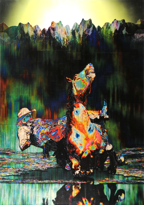 Fallen, 2009 Financial newspaper, archival inkjet and acrylic on polyester 200 x 150 x 5 cm 78 1/2 x 59 1/2 x 2 in