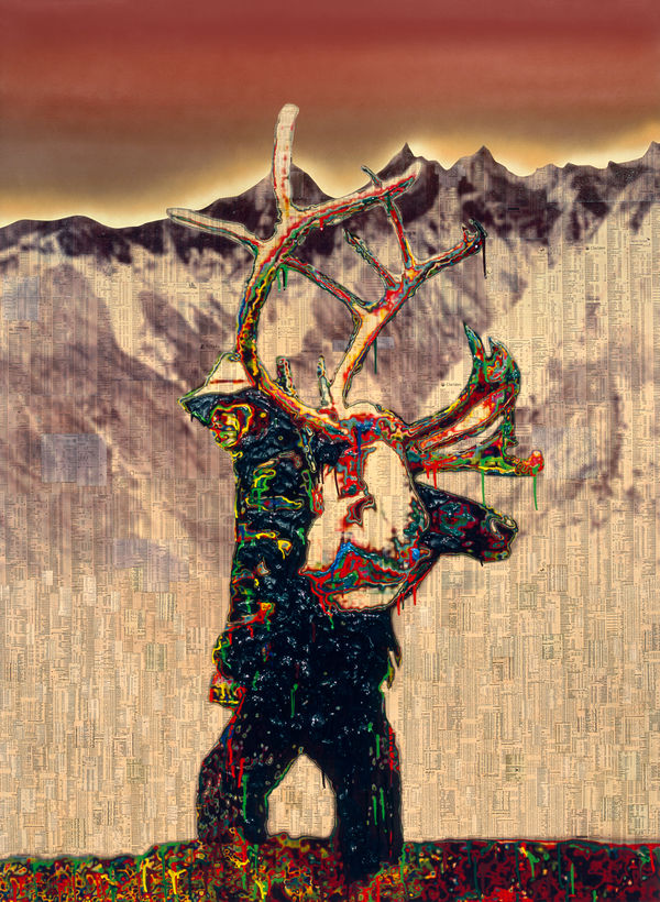 The Descent, 2006 Financial newspaper, ink and acrylic on canvas 180 x 132 x 5 cm 71 x 52 x 2 in