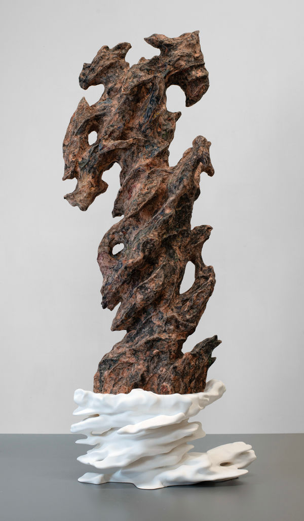 Rising Power, 2023 Financial Times newspaper, wood glue, and polystyrene on thermoplastic polymer 120 x 48 x 32 cm 47 x 19 x 12 1/2 in