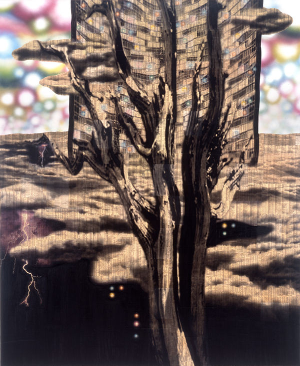 Skyscraper, 2004 Financial newspaper, archival inkjet, ink and acrylic on canvas 230 x 190 cm 90 1/2 x 75 in