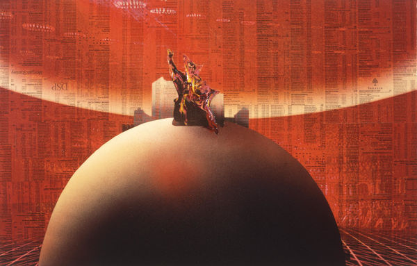 Presiding at the Infernal Council (Study), 2007 Financial newspaper, ink, acrylic on canvas 36 x 56.5 x 3.5 cm