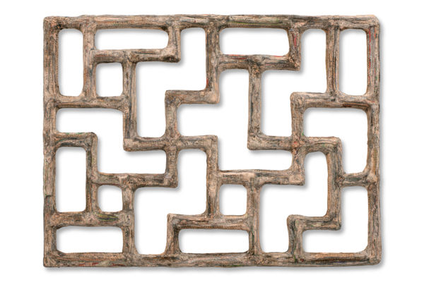 Cui Hao‘s "Visiting the Temple on a Rainy Day" (雨天登黄鹤楼), 2023 Financial Times newspaper, bamboo and adhesive 42 x 56 cm 16 1/2 x 22 in