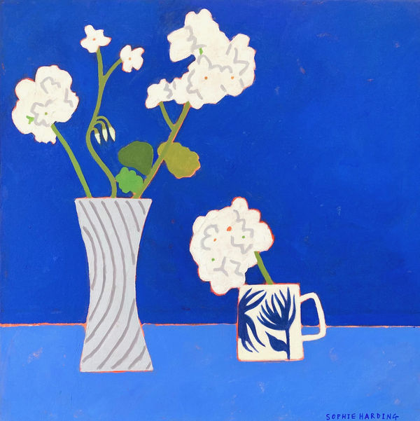 Sophie Harding, White Geraniums in Handmade Vessels