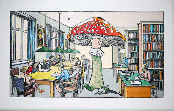 Владимир Григ БИБЛИОТЕКА (версия 2), 2024 Холст, акрил, мозаика, воск, стеклярус, бисер 97 x 152 см Частная коллекция On request