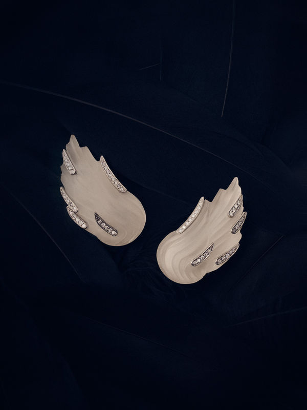 "Dürer Wings" Earrings - Frosted Rock Crystal, Diamonds and Platinum , 2024