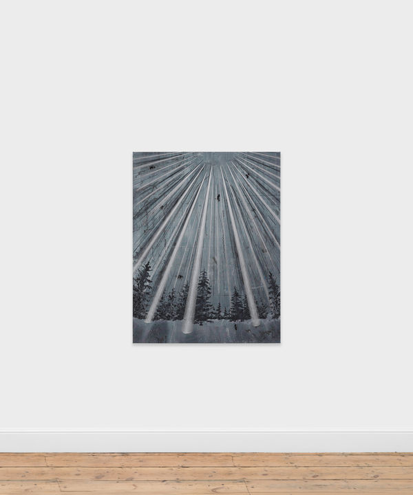 Michael Raedecker false real, 2025 Laser printer pigment transfer, dispersion, acrylic and thread on canvas 142.5 x 109.7 cm | 56 1/8 x 43 1/4 in