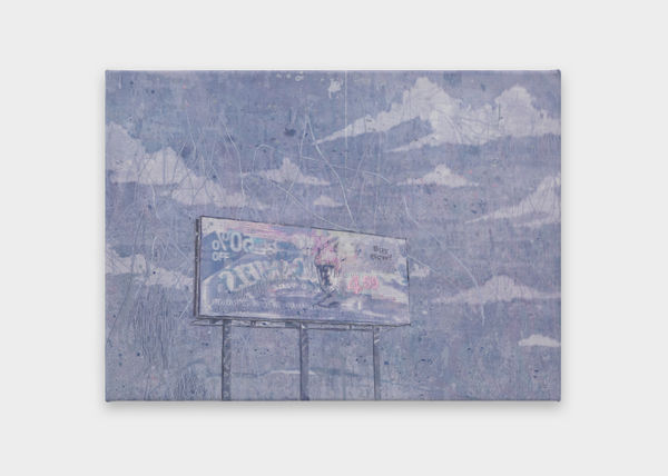 Michael Raedecker demo (relayer), 2025 Laser printer pigment transfer, dispersion, acrylic and thread on canvas 36 x 49.8 cm | 14 1/8 x 19 5/8 in