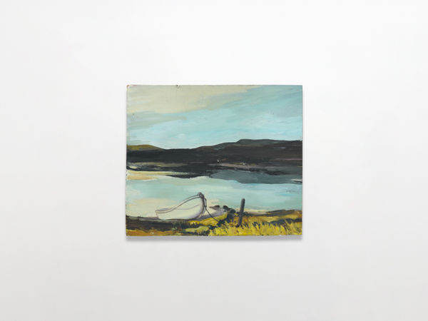 Charles Avery Untitled (Old ground, boat), 2024 Oil on board 43 x 51 cm | 16 7/8 x 20 1/8 in