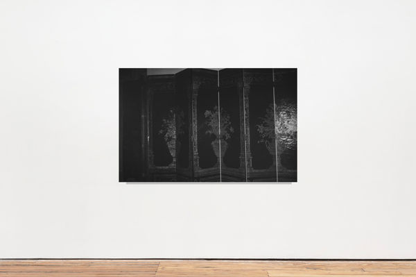 A black and white inkjet print of a Chinese partition.