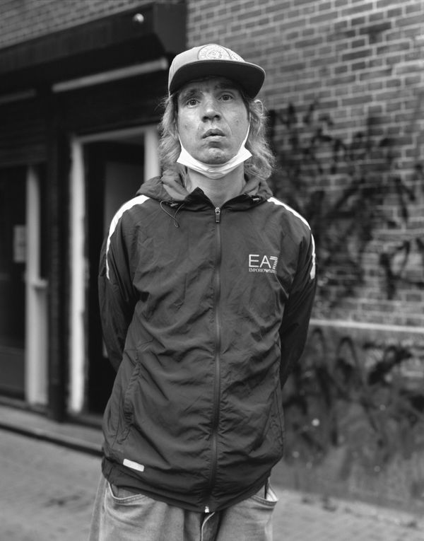 Dana Lixenberg Pjotr, Sint Annenstraat, 2021, 2025 Gelatin Silver print mounted on aluminum, maple frame, museum glass Print size: 32.7 x 26 cm | 12 7/8 x 10 1/4 in Frame size: 34 x 27.5 x 3 cm | 13 3/8 x 10 7/8 x 1 1/8 in Edition of 4 plus 2 artist's proofs