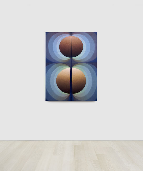 Loie Hollowell, Split orbs in blue, green and orange, 2020