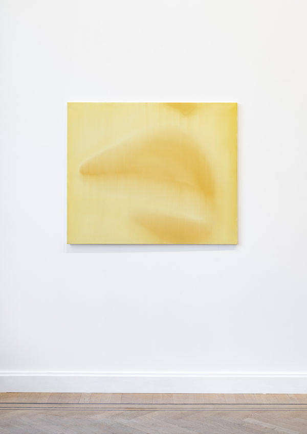 Oil on canvas depicting a person's lips.