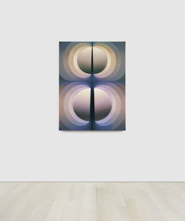Loie Hollowell, Split orbs in gray, purple and yellow, 2021