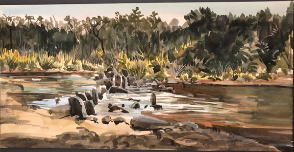 Shibu Natesan b. 1966Sahastralinga, Karnataka, 2019 Watercolor on paper Signed, dated and titled 'Sahastralinga, Karnataka' 04/02/2019' on the reverse 15 x 30 cm 5 7/8 x 11 3/4 in