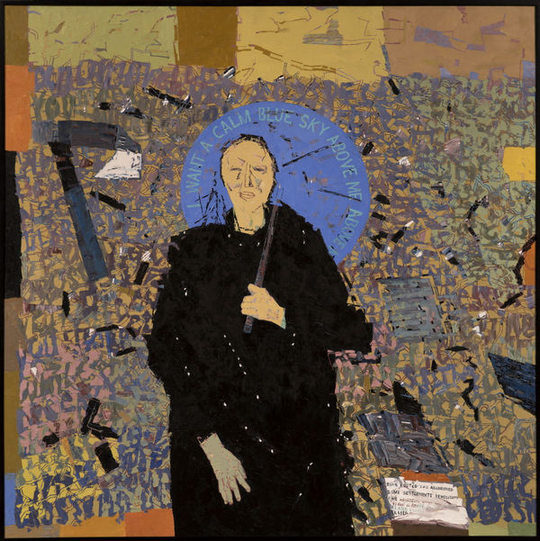 Arpita Singh b. 1937While Crossing Desert You Need Some Protection, 2016 Oil on canvas 121.9 x 121.9 cm 48 x 48 in