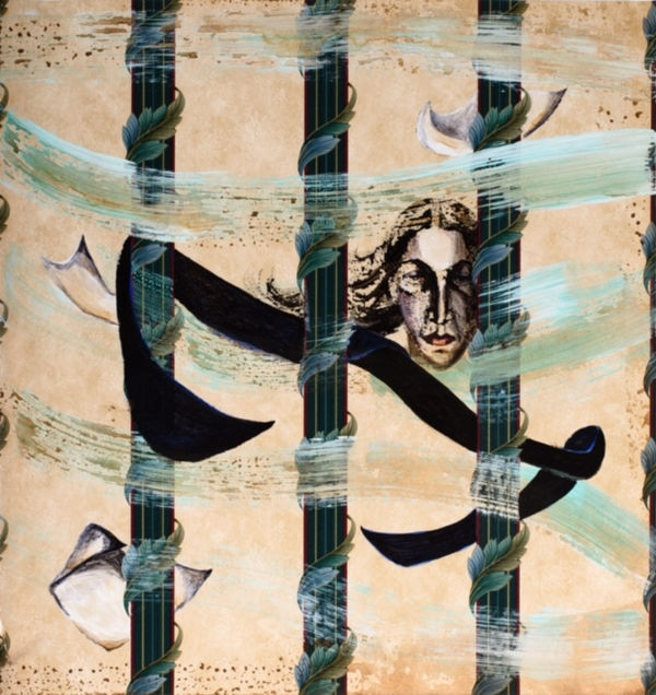 Anju Dodiya b. 1964High Wind, 2016 Acrylic on wallpaper 41.5 x 40.6 cm 16 3/8 x 16 in