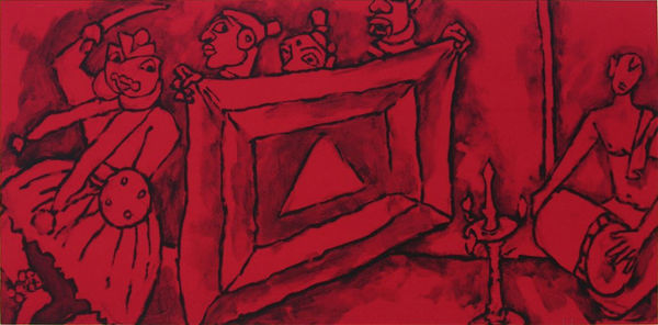 Maqbool Fida Husain Performance of Fire (Folklore Kerala series), c. 2010 Offset Lithograph on Paper Signed (lower right), titled (lower middle) and numbered (lower left) edition 327/600 35 x 53 cm 20 7/8 x 13 3/4 in