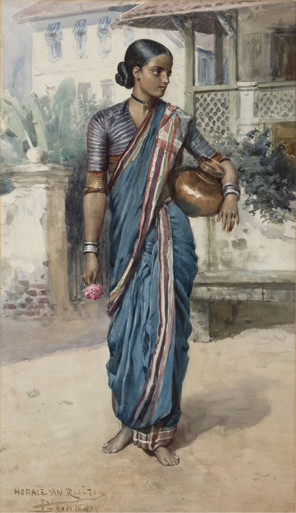 Horace Van Ruith 1839-1923Village Girl, circa 1880 Watercolour on paper Signed and inscribed 'Bombay' lower left 68.2 x 37.5 cm 26 7/8 x 14 3/4 in