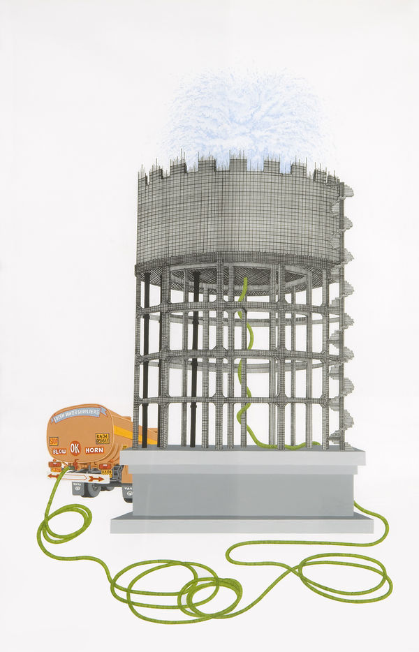 Sunoj D b.1979Urban Farmland Project, 2009 Signed on the reverse Watercolour and pencils on paper 127 x 86 cm 50 x 33 7/8 in