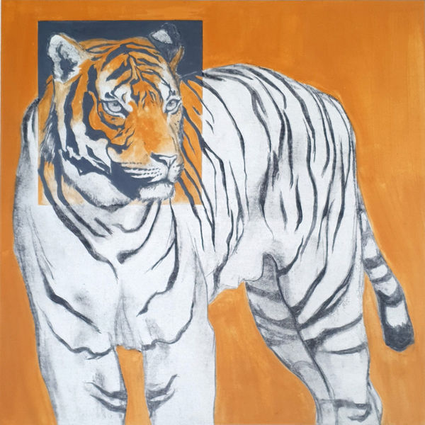 Zimbiri b. 1991Head in a Box, 2020 Saa-tshen on Rhay-shing (Earth paint on canvas) Signed 60.9 x 60.9 cm 24 x 24 in