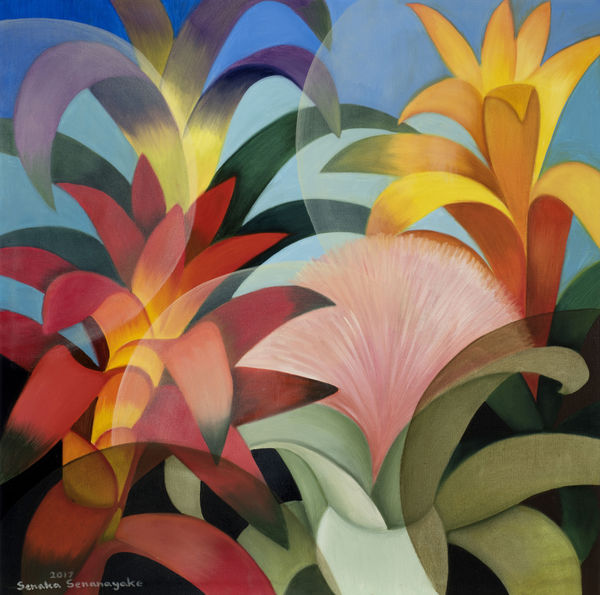 Senaka Senanayake b. 1951Garden, 2017 Oil on canvas Signed and dated 60.9 x 60.9 cm 24 x 24 in