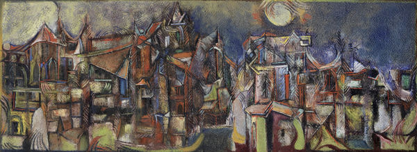 Sadanand K. Bakre, Untitled (Townscape with Moon), 1963