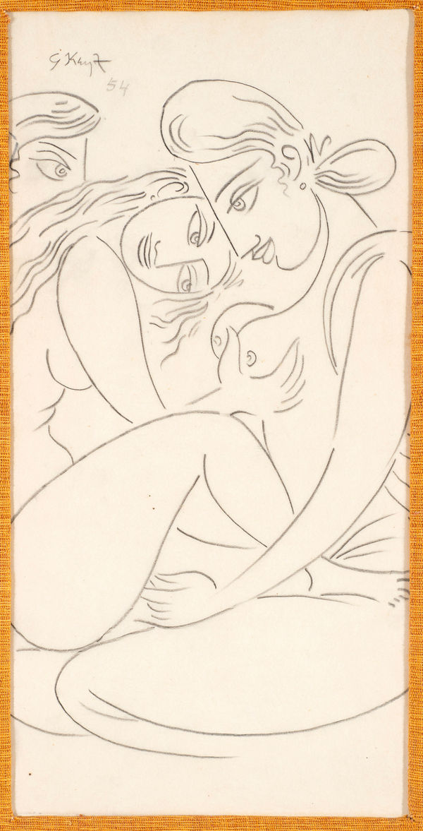 George Keyt Untitled, 1954 Pencil on vellum laid on paper 45.7 x 22.9 cm 18 x 9 in Signed and dated 'G Keyt 54'