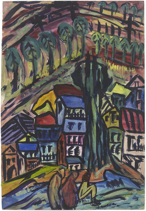 Ram Kumar 1924-2018Untitled (Landscape, Simla), c. 1949 Gouache on paper Signed 'RAM' lower right, the reverse inscribed in pencil with the price '5,000Fr' and numbered '37' 56 x 38 cm 22 1/8 x 15 in
