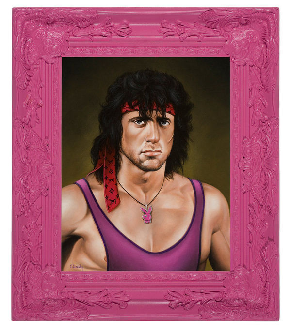 Scott Scheidly portrait of Rambo in pink frame