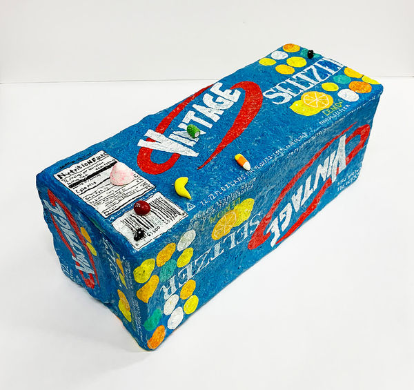Nic Dyer mixed media sculpture of Vintage lemon seltzer box