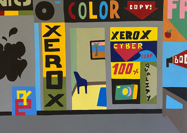 Bailey Ander's painting of a room with posters all over