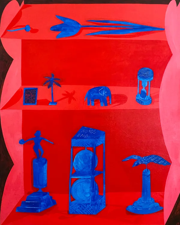 Josh Stover "Blue Things" gouache and acrylic on panel