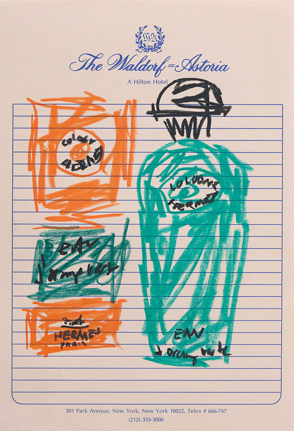 Drawing of cologne on hotel stationery