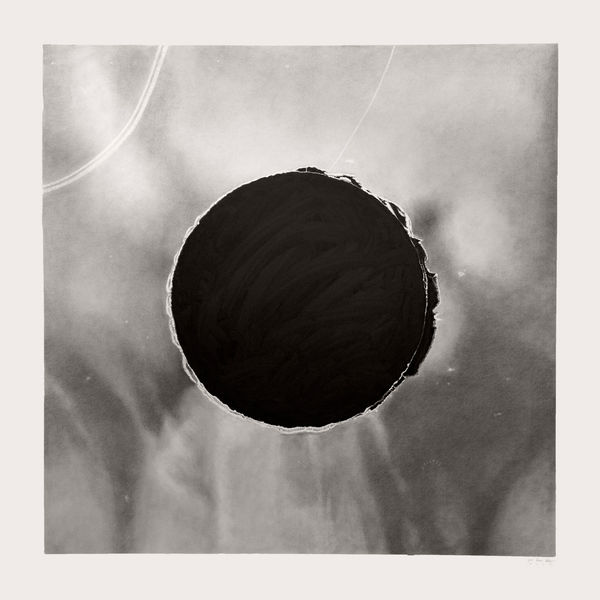 Joel Daniel Phillips graphite drawing - dark black puncture hole in center with fabric detail around