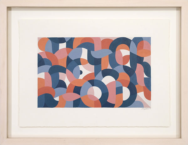 Blue, white, and orange geometric abstract painting