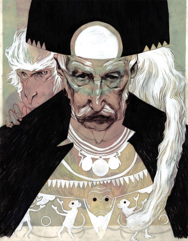 Nimit Malavaria graphite drawing of man and monkey