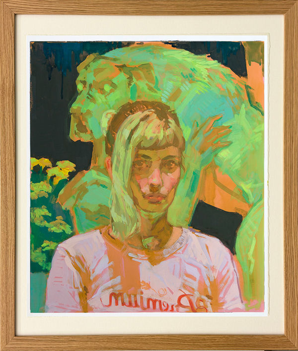 painting of a woman with a hound behind her