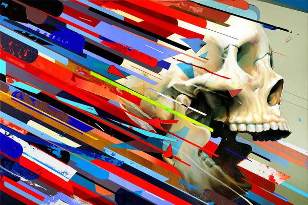 Erik Jones painting of skull and abstract shapes
