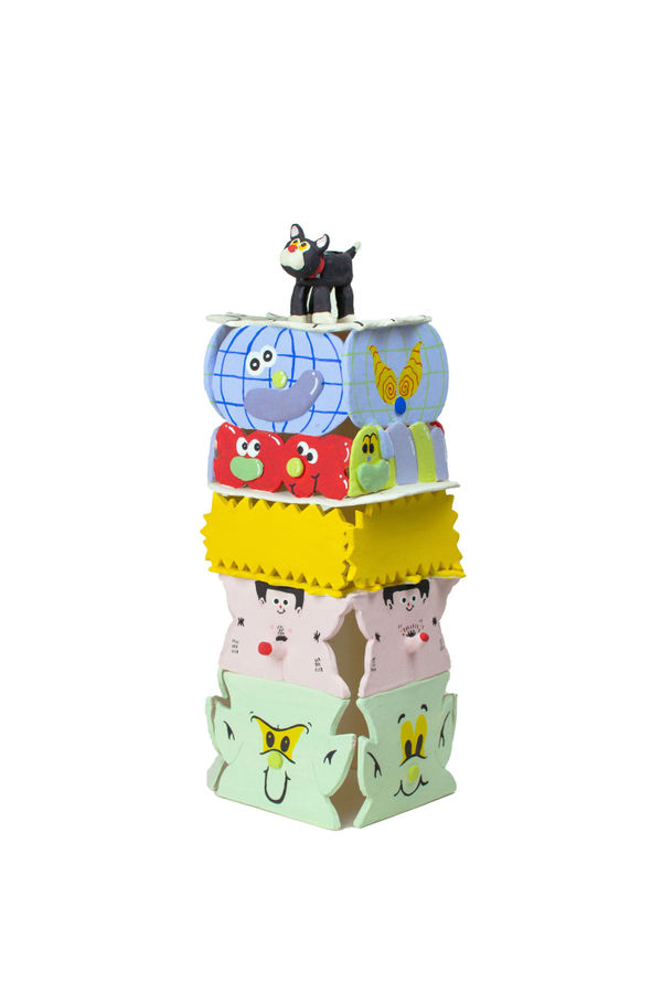 Christopher Gale's sculpture of multiple figures on levels made with bright colors