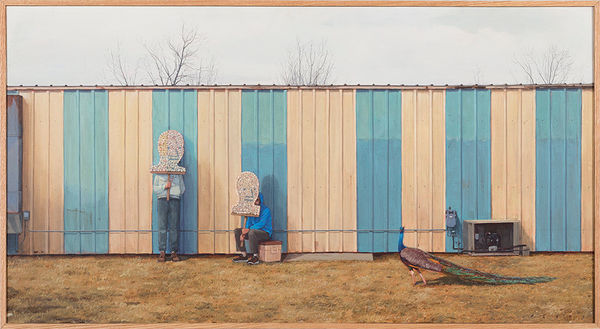 Pat Perry painting of disguised figures outdoors