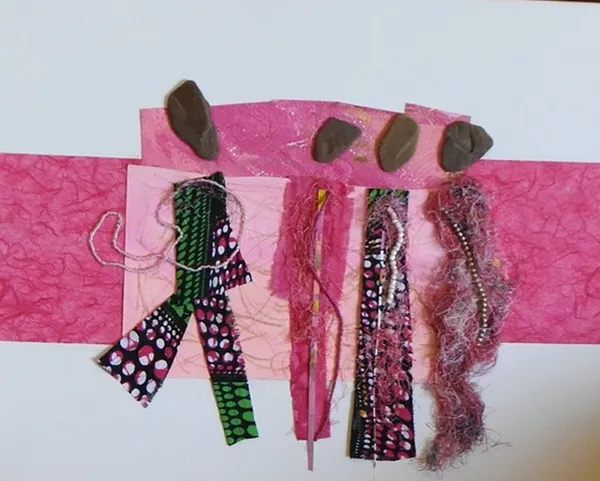 Paula Rogers Meetin' Up, 2025 Mixed Media Collage 14" x 17"