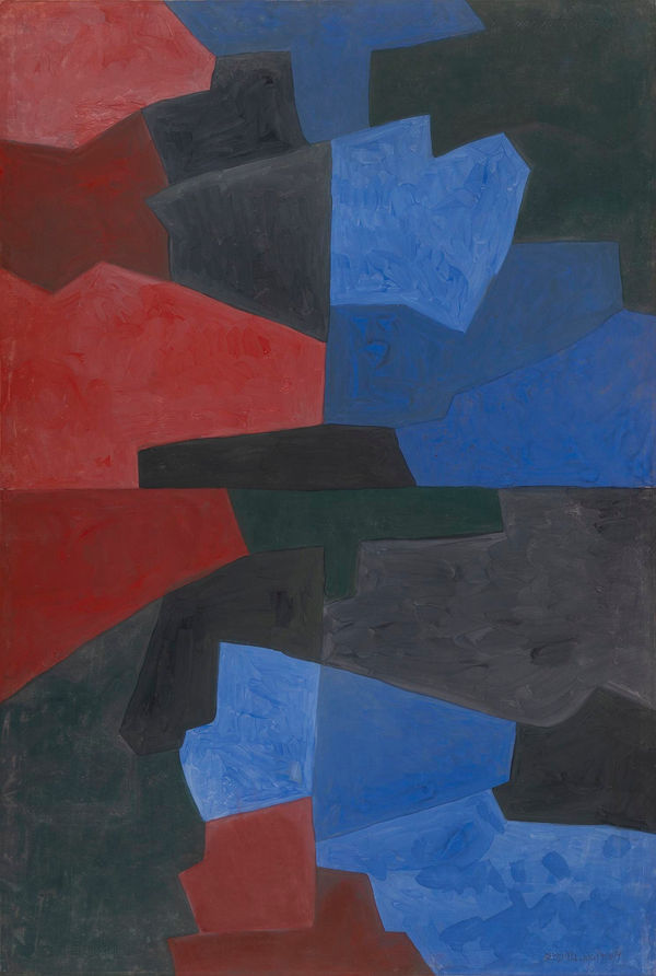 SERGE POLIAKOFF, Rouge Bleues Gris (dyptique), 1964, Gouache sur papier, sur carton (deux feuilles)
