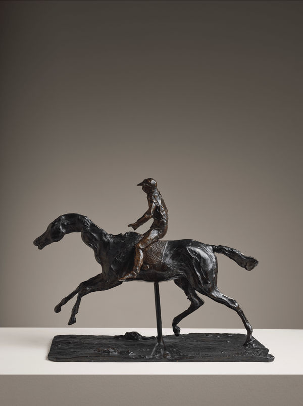 EDGAR DEGAS, Cheval au Galop sur le Pied Droit, le Pied Gauche Arrière Seul Touchant Terre ; Jockey Monté sur...