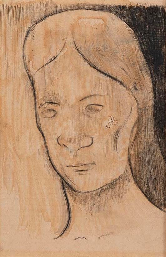 PAUL GAUGUIN, Femme Tahitienne, circa 1895-1903, Aquarelle, fusain, crayon et encre sur papier contre-collé sur papier