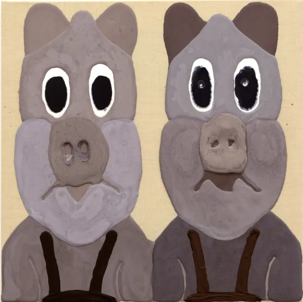 Floris Dutoit Double cochons gris, 2023 résine acrylique sur lin 41x41 cm